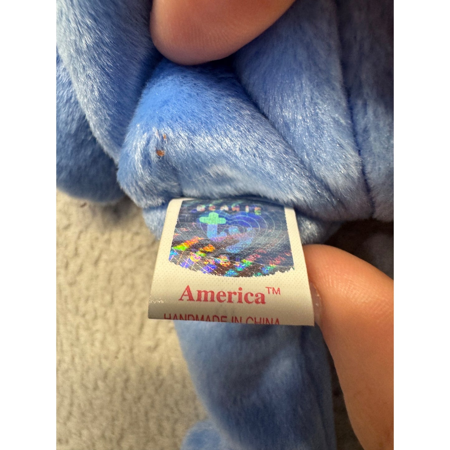 Ty Beanie Baby America Bear 2001 Limited Edition Blue Plush Tag USA Flag #9876
