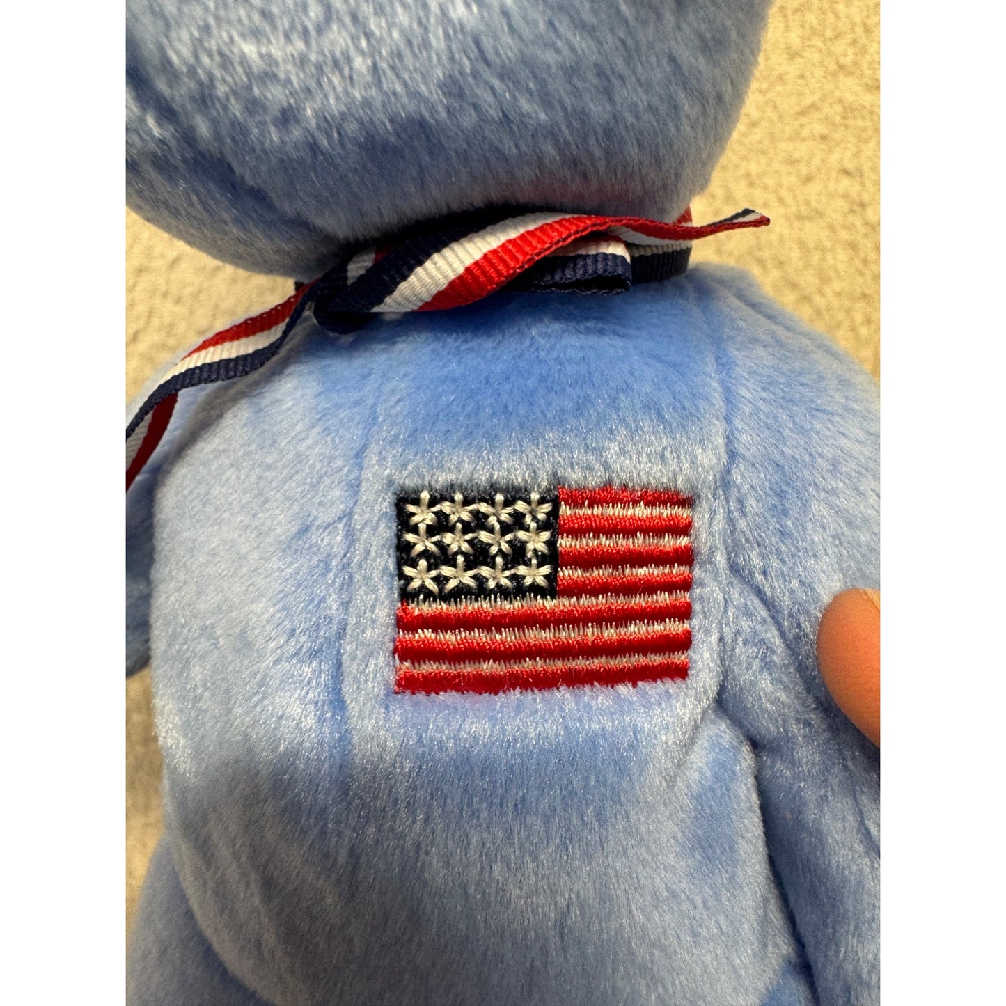 Ty Beanie Baby America Bear 2001 Limited Edition Blue Plush Tag USA Flag #9876