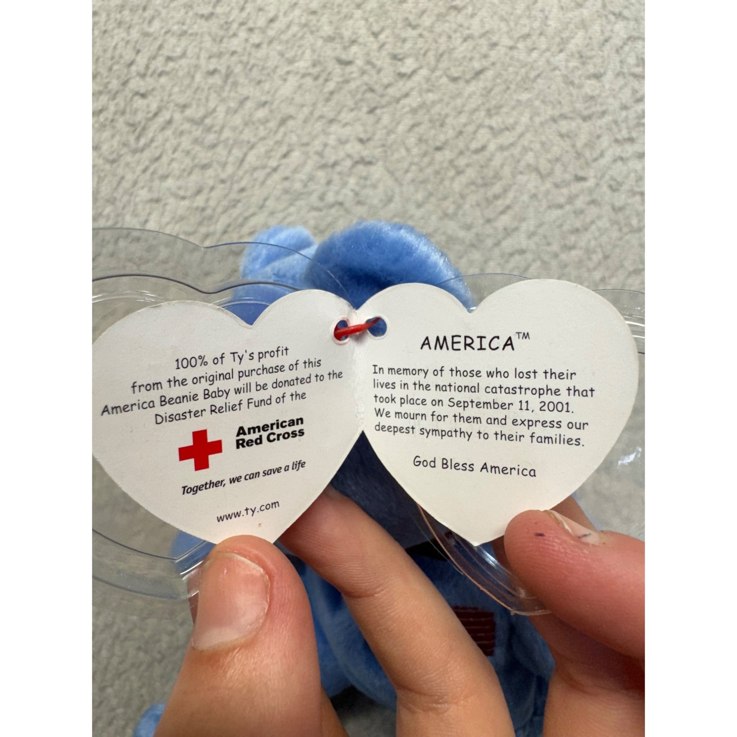 Ty Beanie Baby America Bear 2001 Limited Edition Blue Plush Tag USA Flag #9876