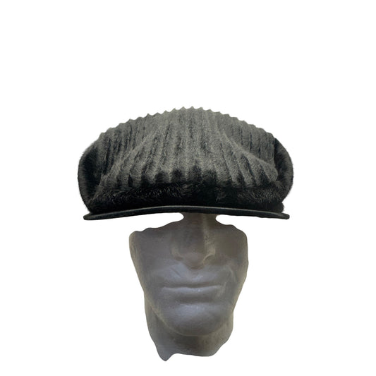 Black Faux Fur Textured Newsboy Cap With Satin Lining 365B