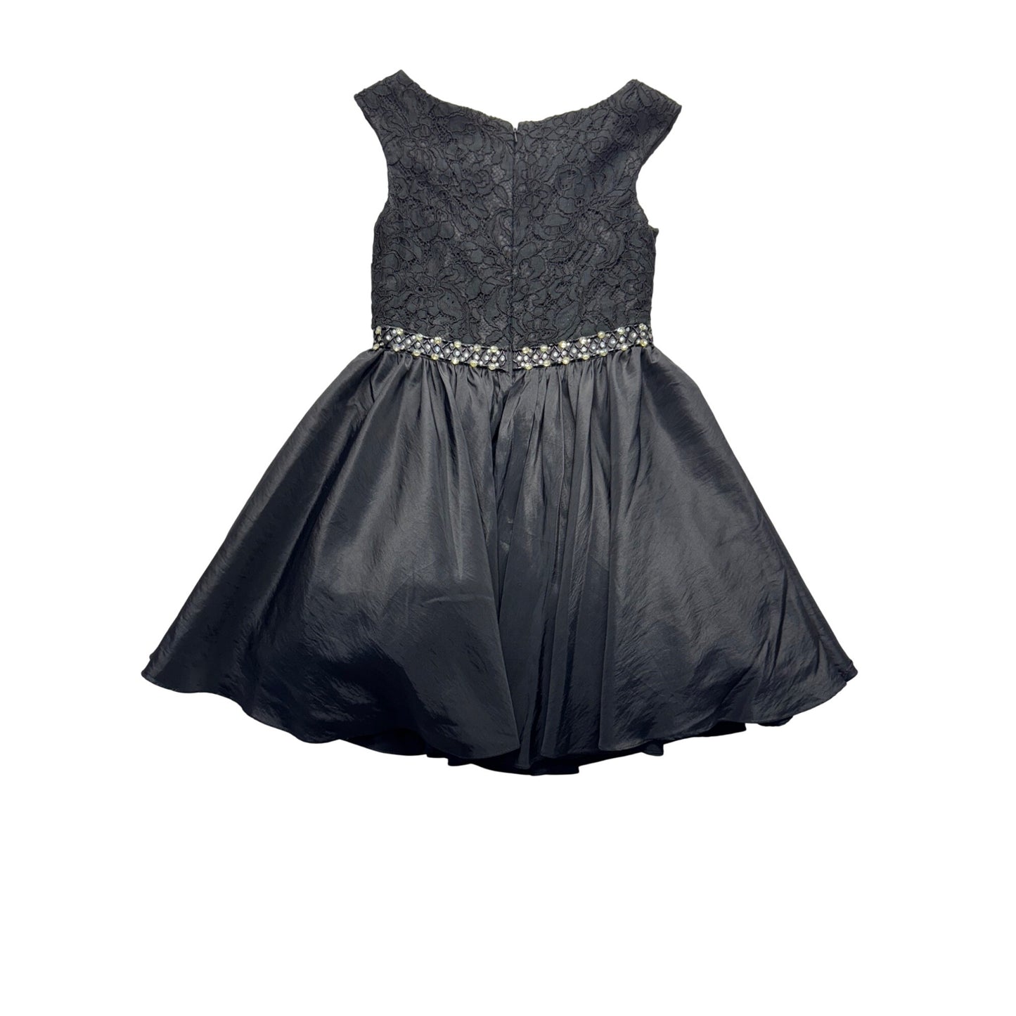 Black Lace Cocktail Dress W/ Jeweled Waist Accent By Lexie #9572