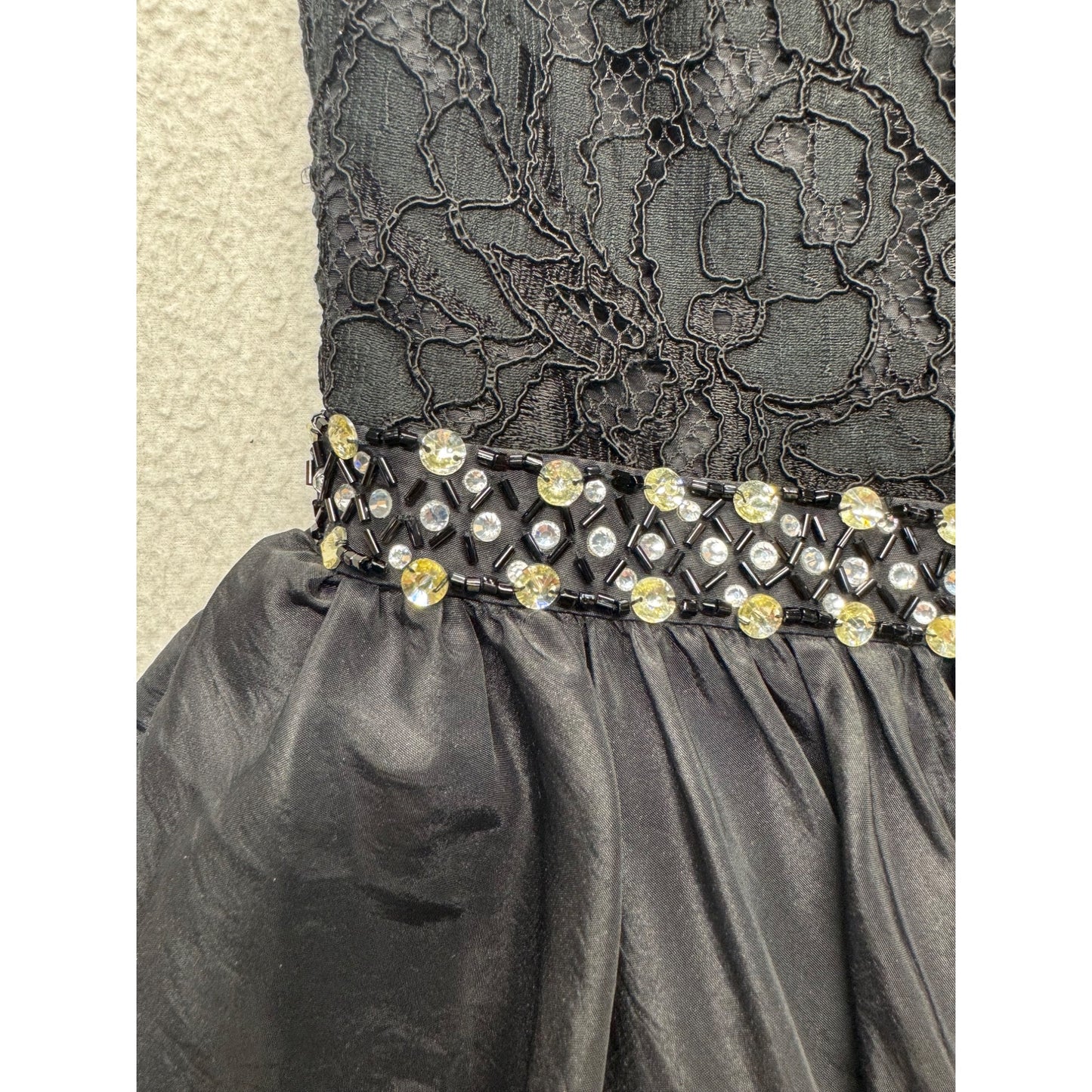 Black Lace Cocktail Dress W/ Jeweled Waist Accent By Lexie #9572