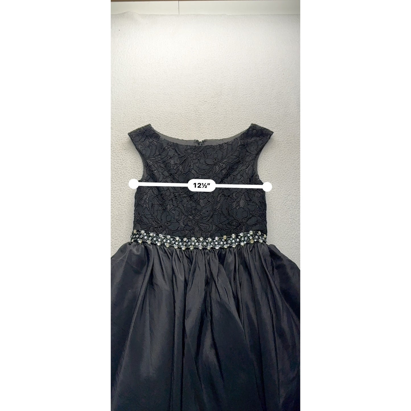Black Lace Cocktail Dress W/ Jeweled Waist Accent By Lexie #9572