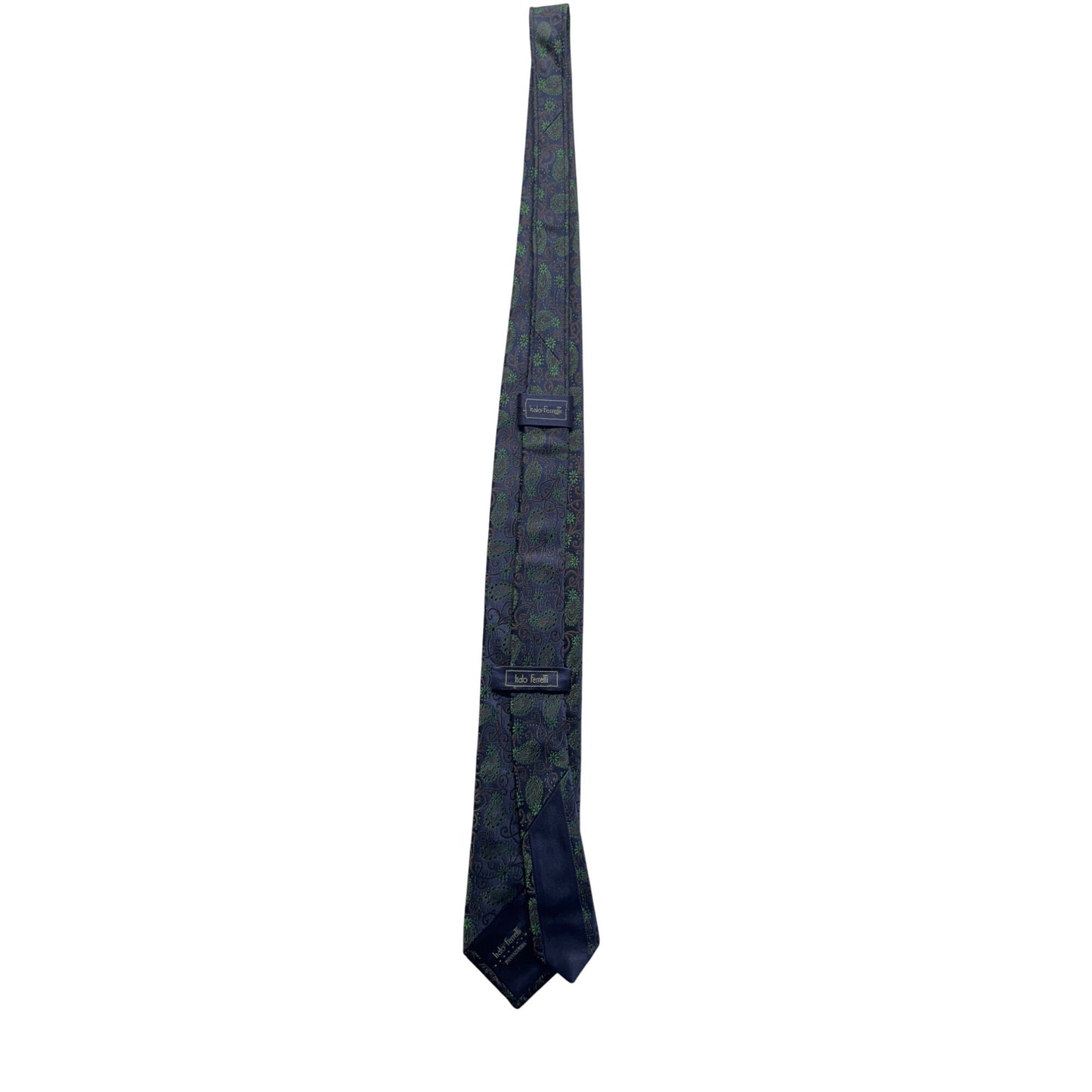 Italo Ferretti Silk Paisley Tie Navy Green Design Luxury Formal Wear #9957