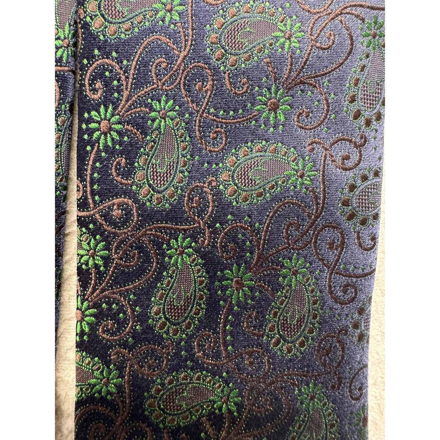 Italo Ferretti Silk Paisley Tie Navy Green Design Luxury Formal Wear #9957