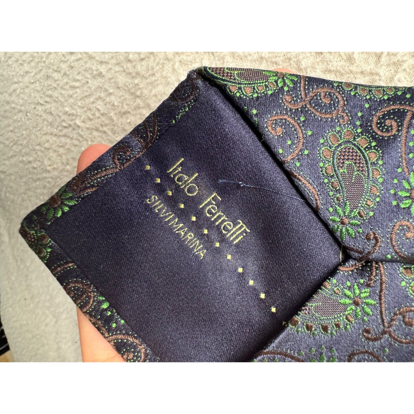Italo Ferretti Silk Paisley Tie Navy Green Design Luxury Formal Wear #9957