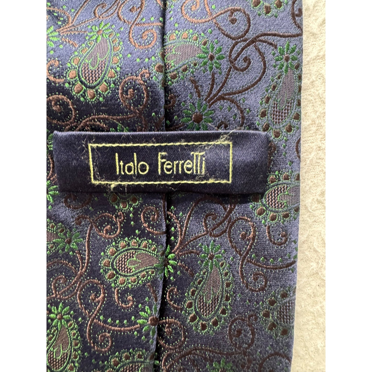 Italo Ferretti Silk Paisley Tie Navy Green Design Luxury Formal Wear #9957