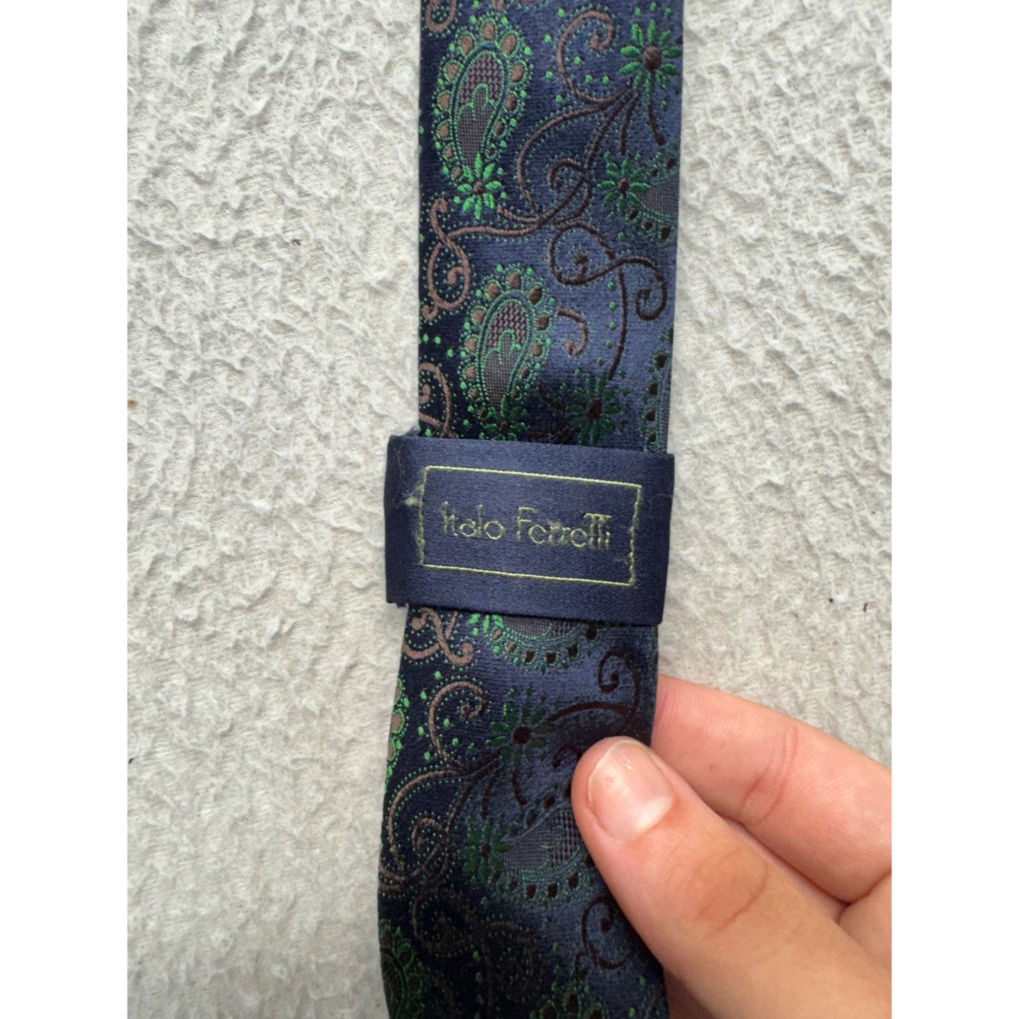 Italo Ferretti Silk Paisley Tie Navy Green Design Luxury Formal Wear #9957