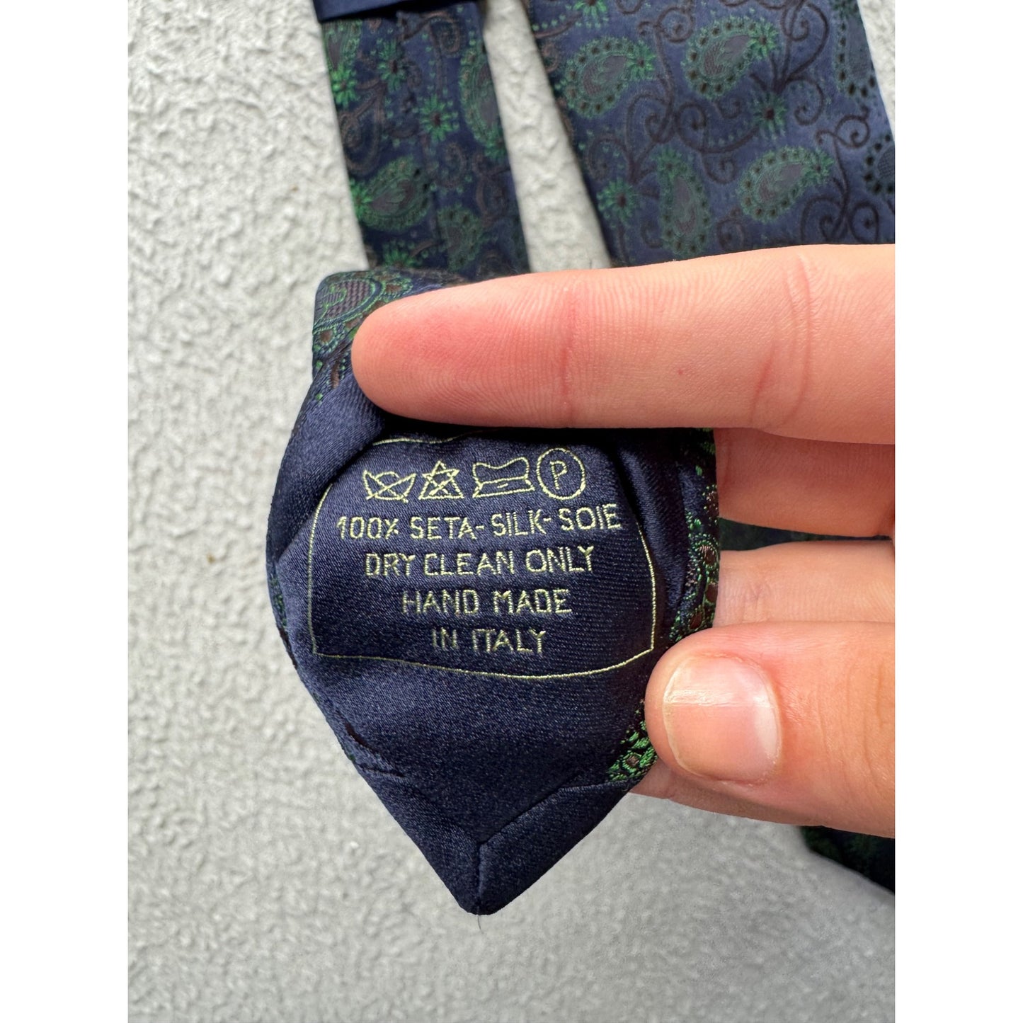 Italo Ferretti Silk Paisley Tie Navy Green Design Luxury Formal Wear #9957