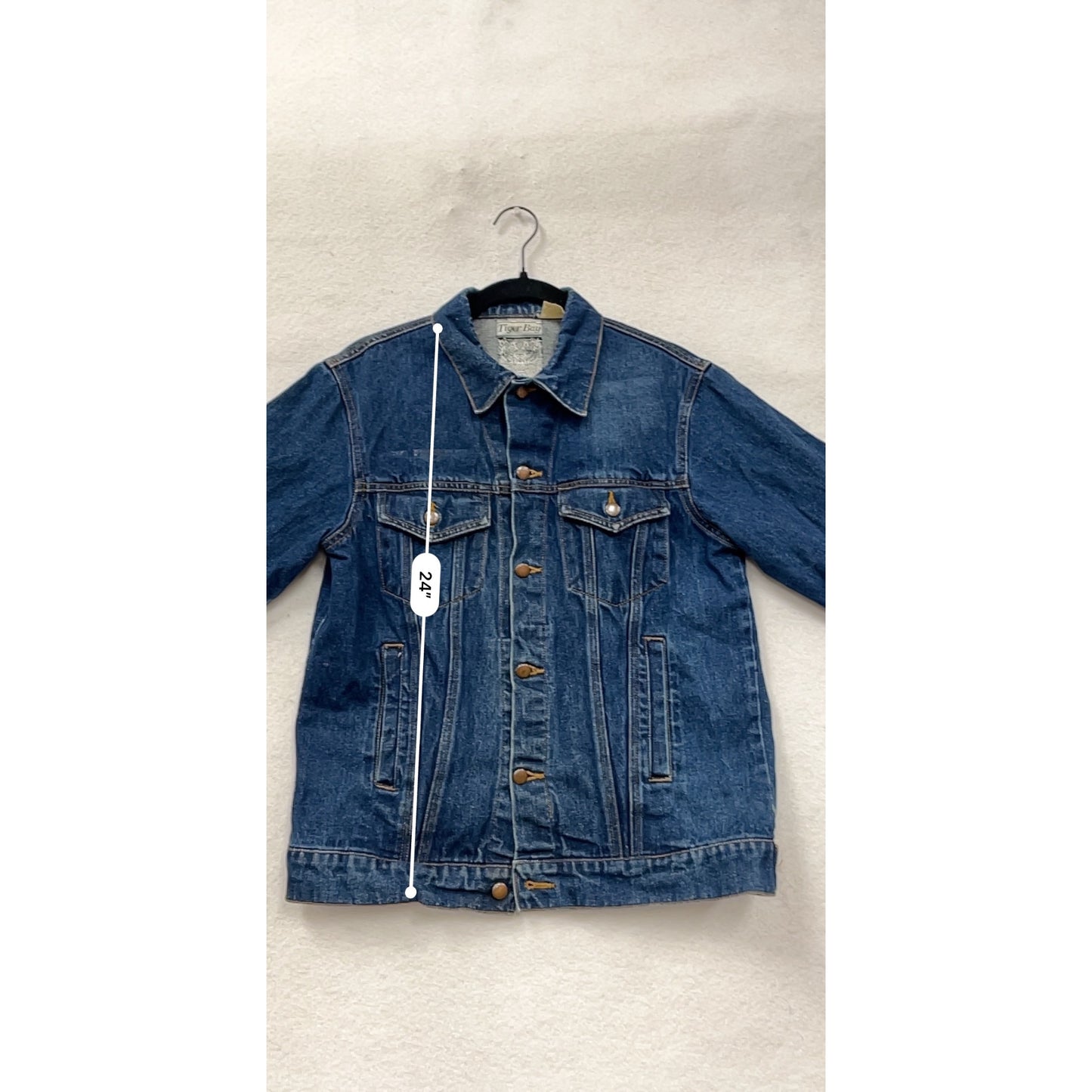 Vintage Tiger Bay Womens Denim Jacket M / L Dark Wash 100% Cotton Button-Up Front & Pockets #6935