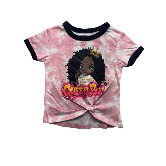 Pink Sparkle Queen Bee Tie-Dye Graphic Tee Knotted Hem Size 6X 100% Cotton #9337