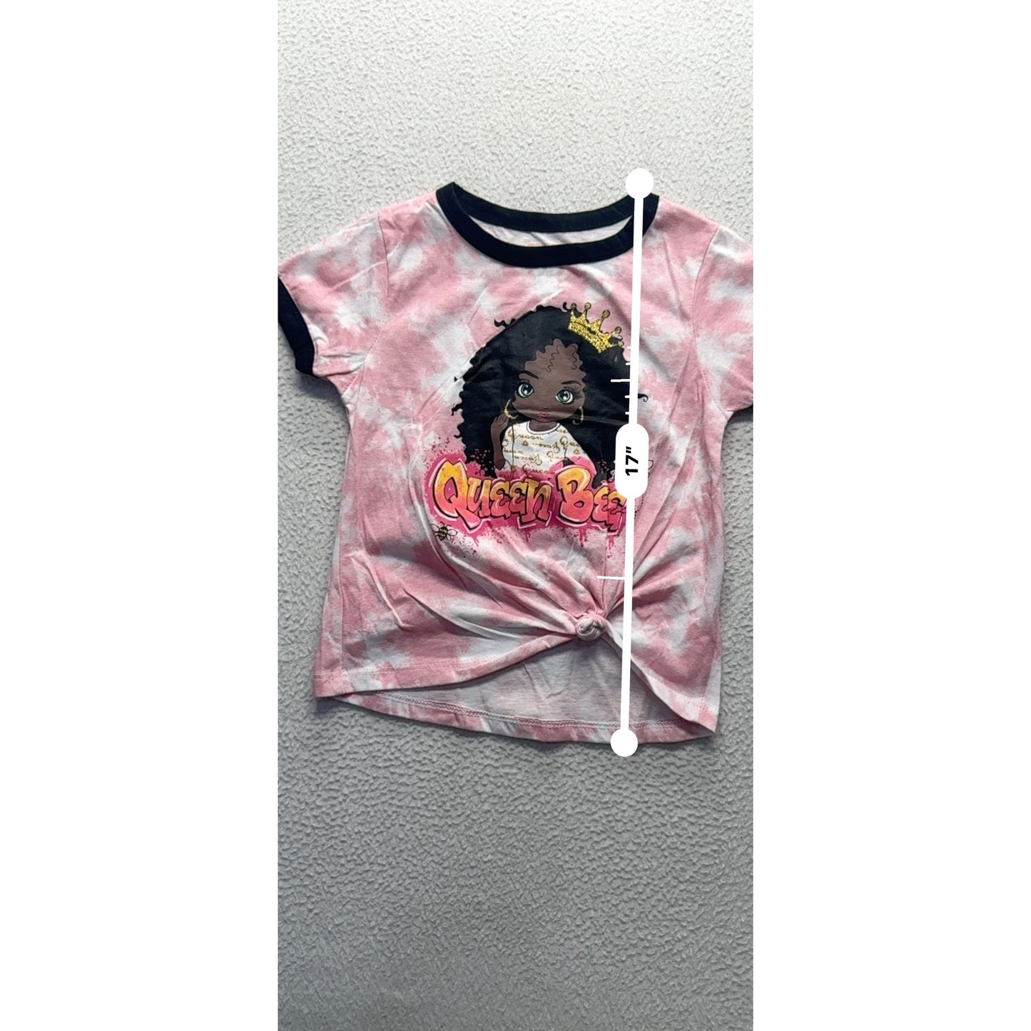 Pink Sparkle Queen Bee Tie-Dye Graphic Tee Knotted Hem Size 6X 100% Cotton #9337