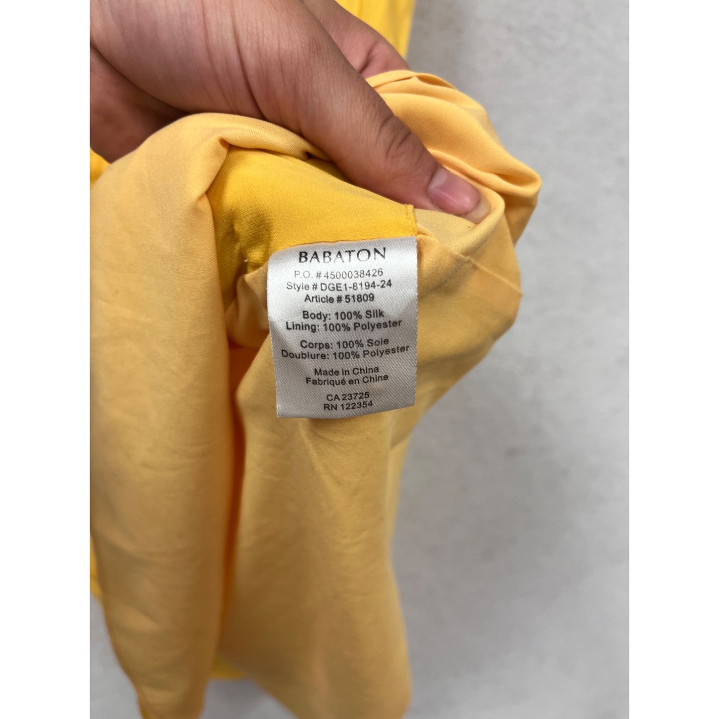 Babaton XS Yellow Sleeveless Silk Blend Dress #164A