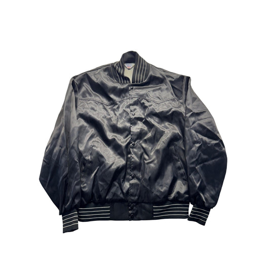 WestArk XL Black Satin Bomber Jacket Vets Whoa N Go Fuel Stops Vintage USA #9353