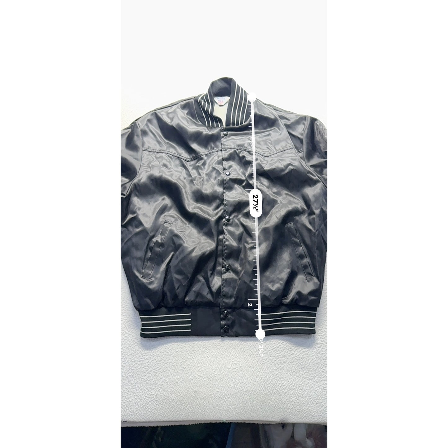 WestArk XL Black Satin Bomber Jacket Vets Whoa N Go Fuel Stops Vintage USA #9353