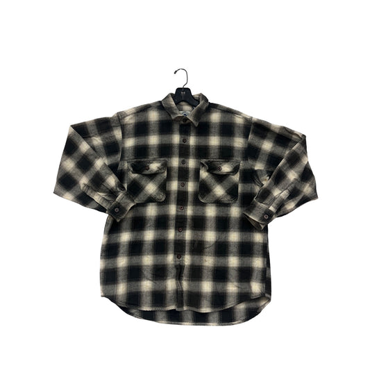 Mens Large Burrylane Black & Cream Plaid Flannel Button-Down Flannel #6527
