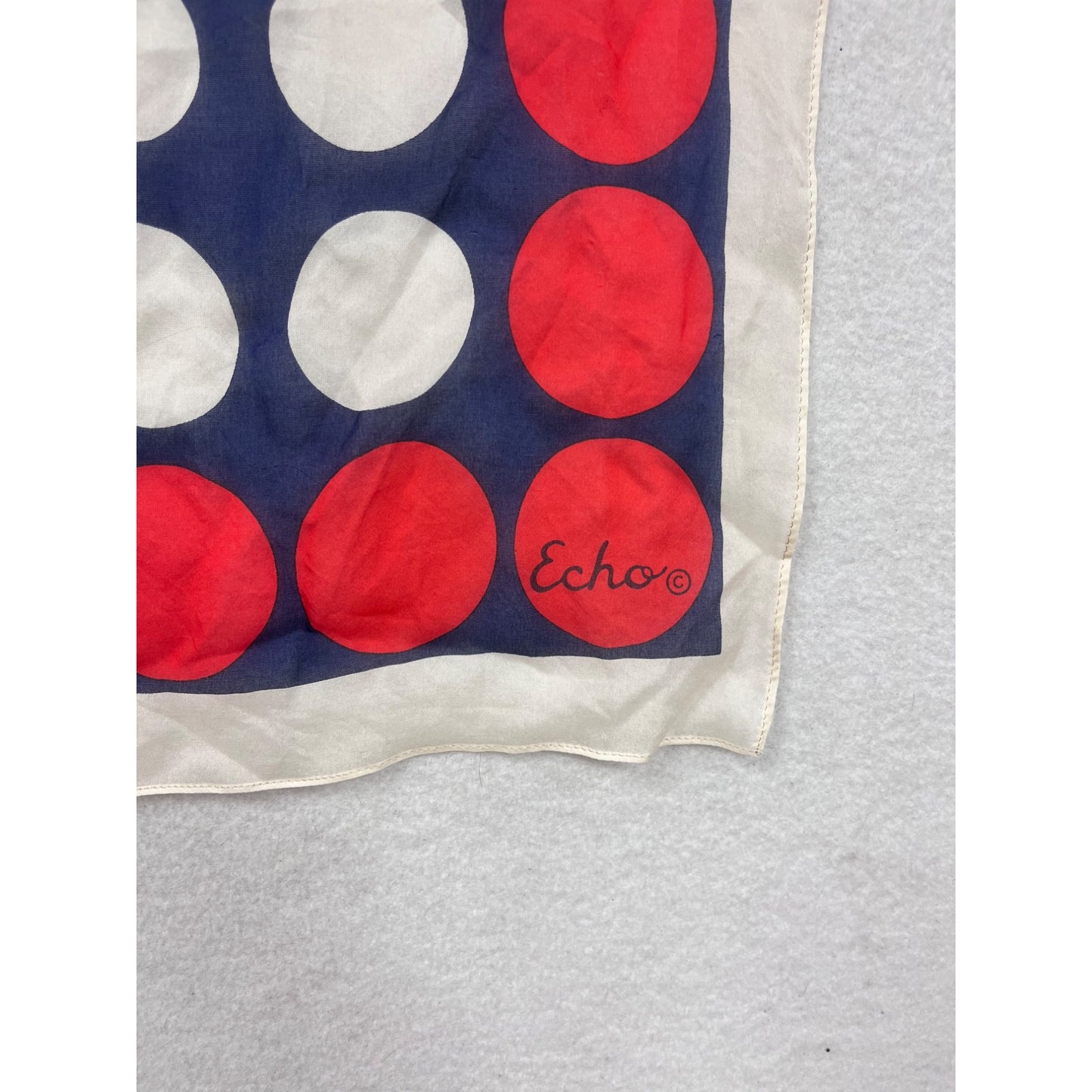 Vintage Echo Silk Scarf With Red & White Polka Dot Design #8835