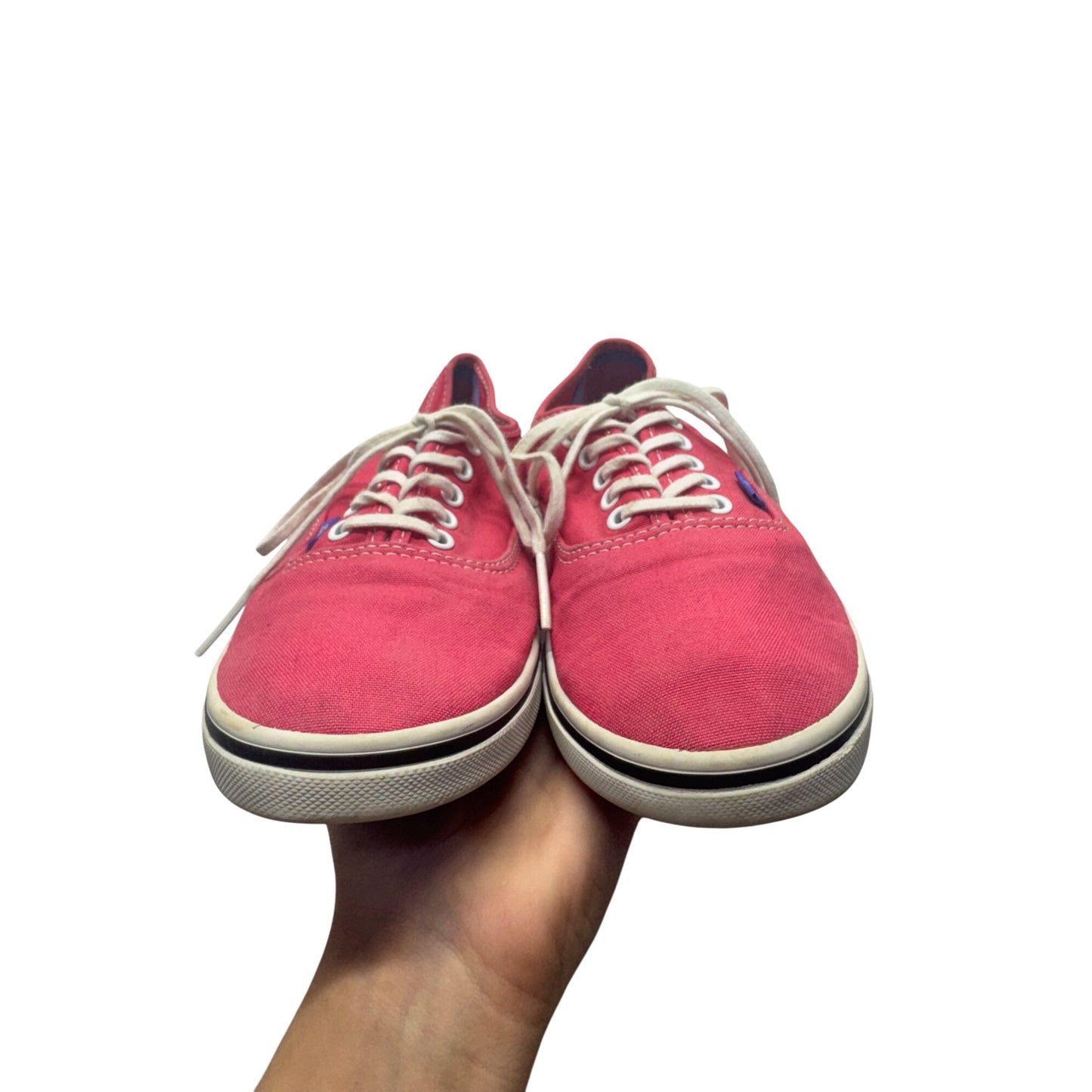 Vans Authentic Pink Canvas Low-Top Sneakers With White Laces & Blue Soles #9800