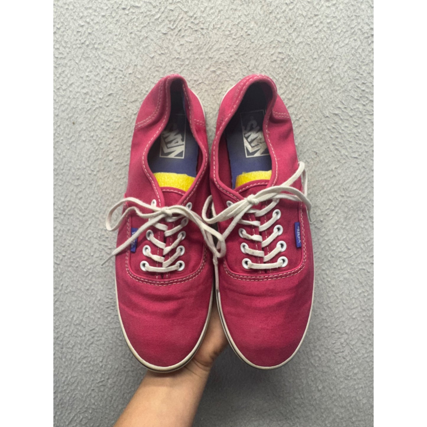 Vans Authentic Pink Canvas Low-Top Sneakers With White Laces & Blue Soles #9800