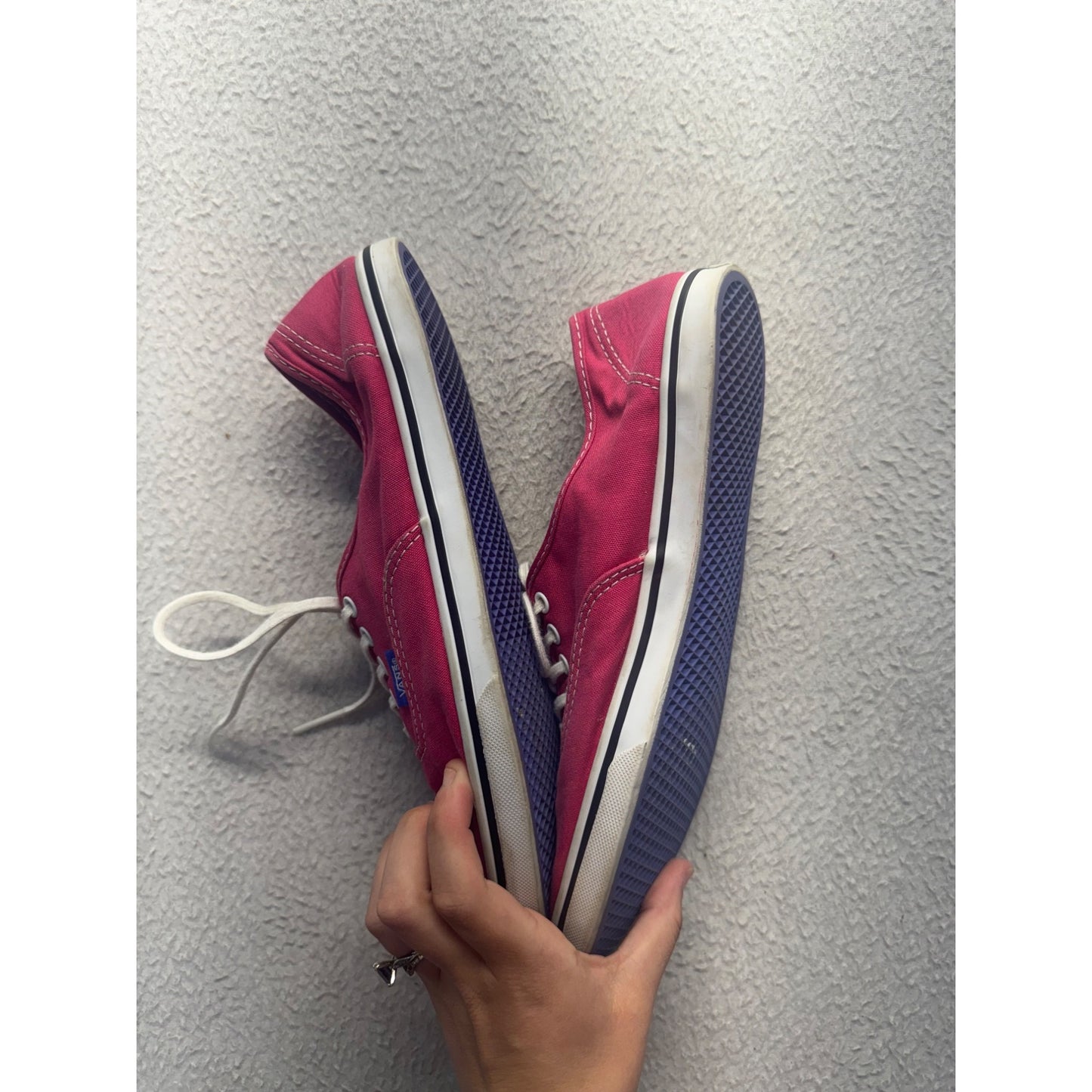 Vans Authentic Pink Canvas Low-Top Sneakers With White Laces & Blue Soles #9800