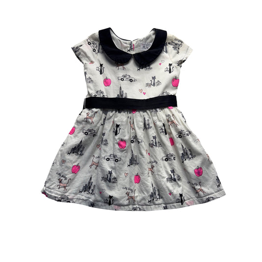 The Childrens Place 3T City Kitty Dress With Bow & Peter Pan Collar 258B