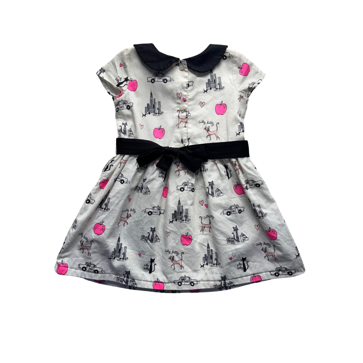The Childrens Place 3T City Kitty Dress With Bow & Peter Pan Collar 258B
