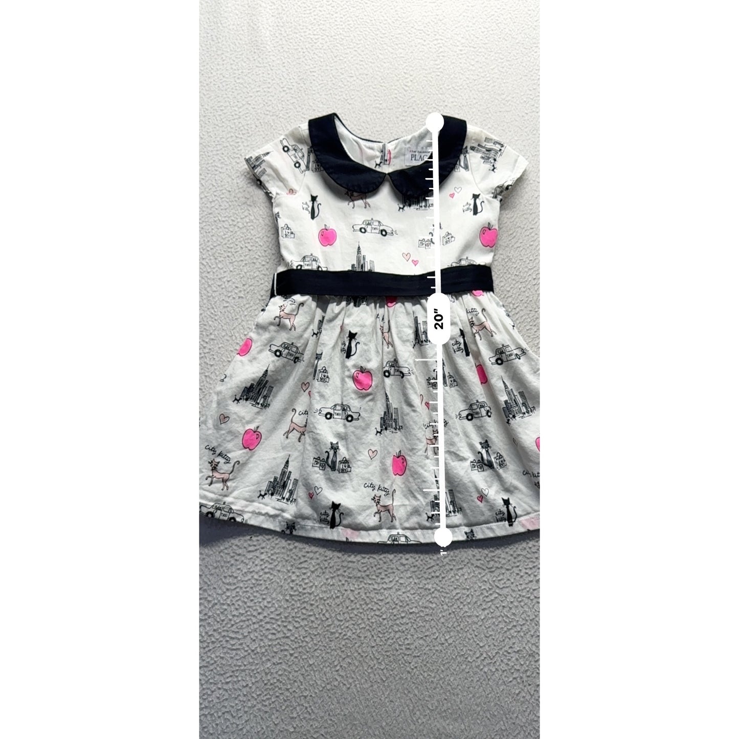 The Childrens Place 3T City Kitty Dress With Bow & Peter Pan Collar 258B