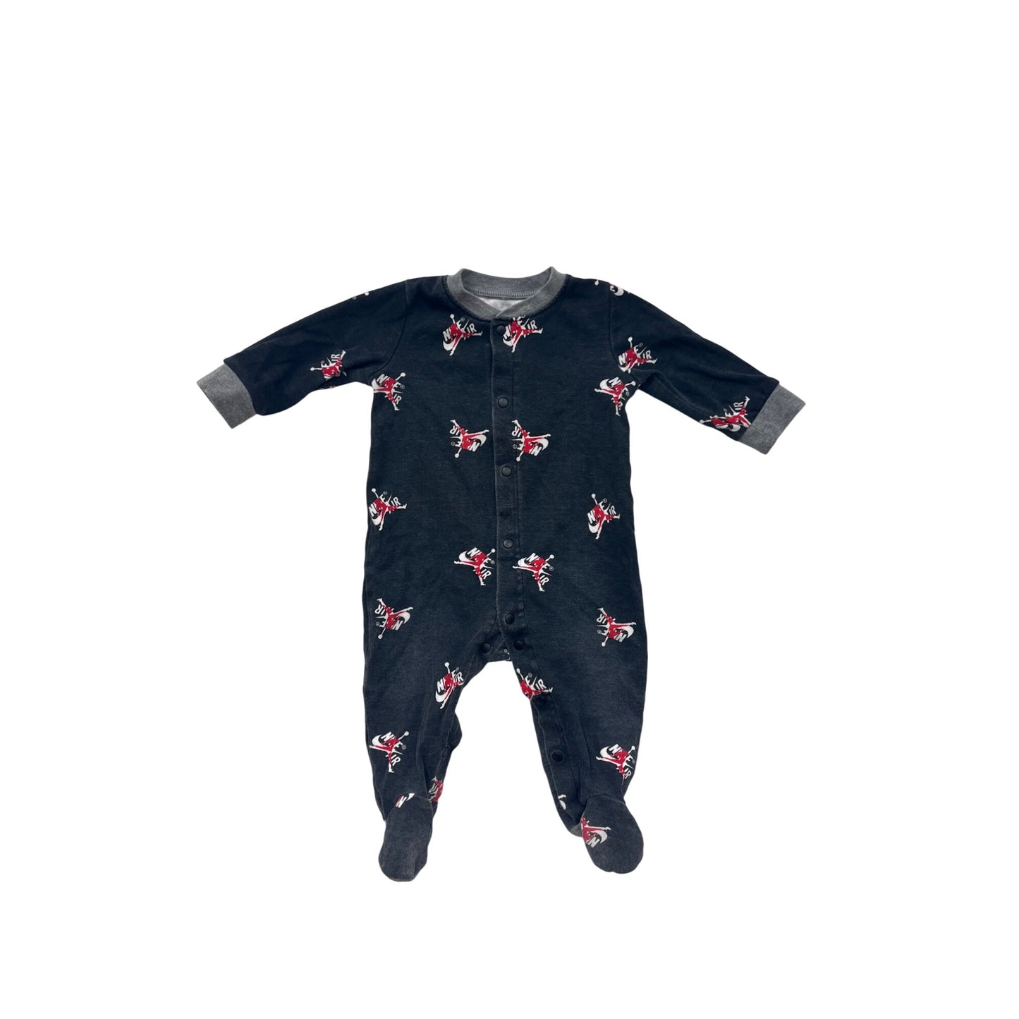 Nike Jordan Baby Footed Bodysuit 3/6M Black With Red/White Graphic Design #6563