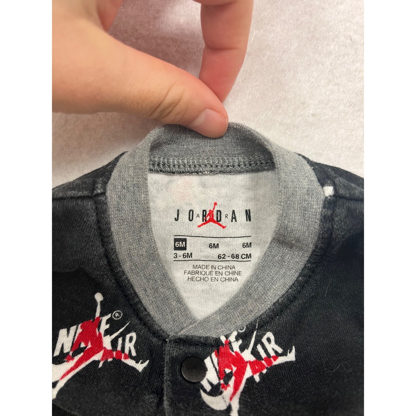 Nike Jordan Baby Footed Bodysuit 3/6M Black With Red/White Graphic Design #6563