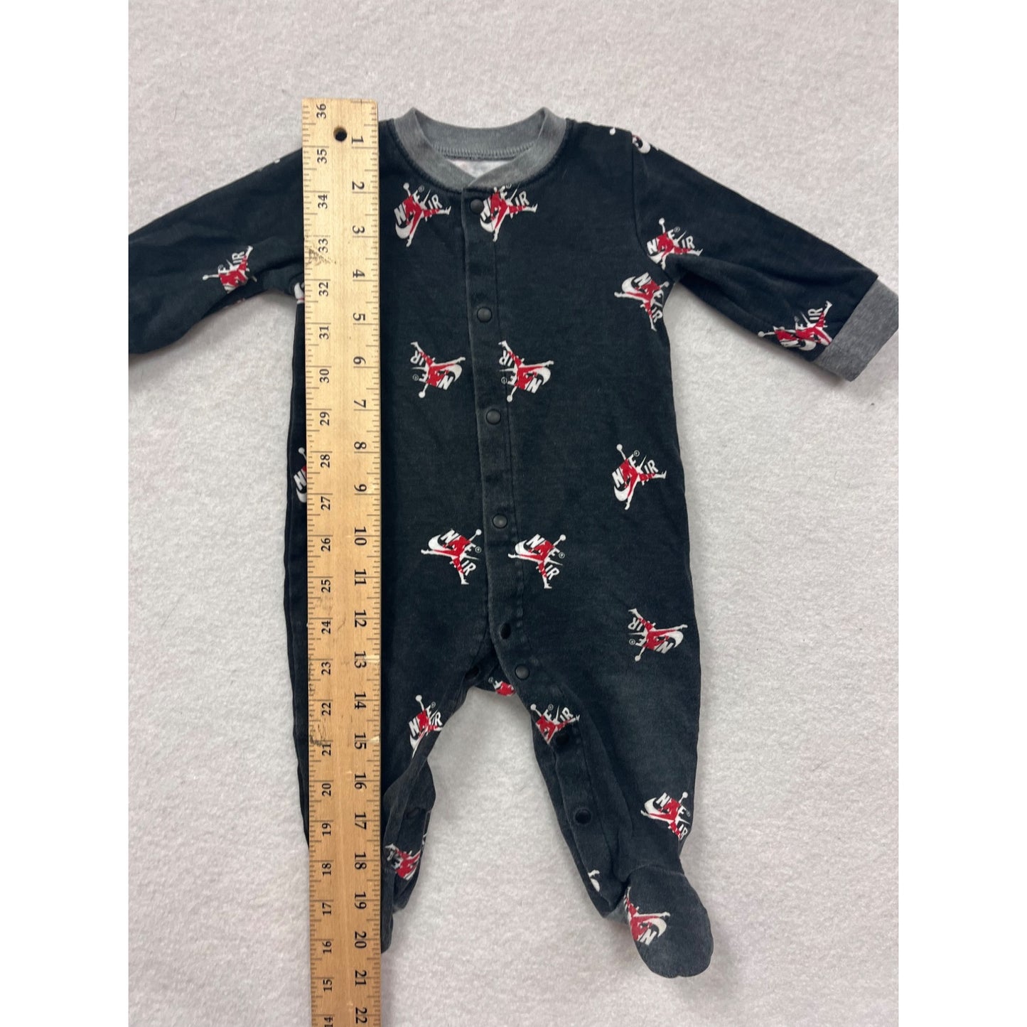 Nike Jordan Baby Footed Bodysuit 3/6M Black With Red/White Graphic Design #6563