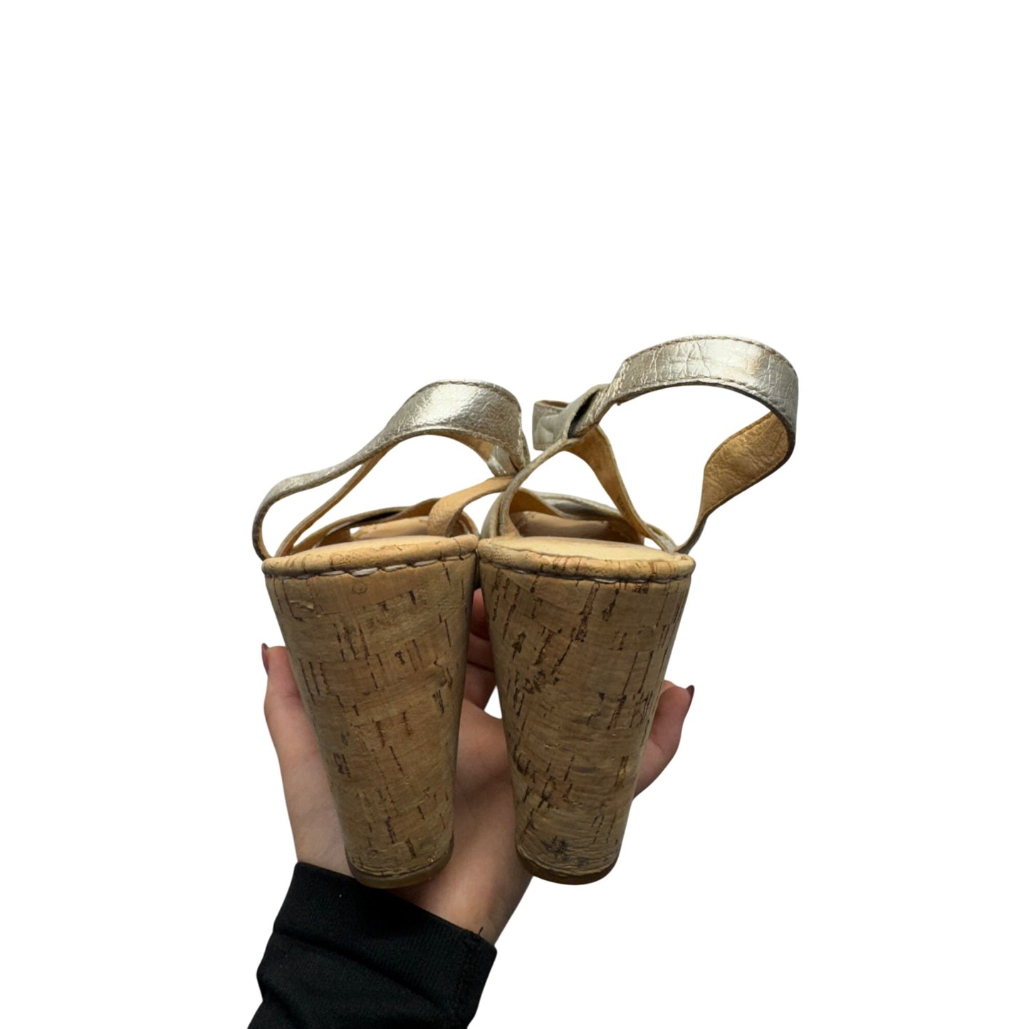 BORN Silver Leather Cork Wedge Sandals #9003