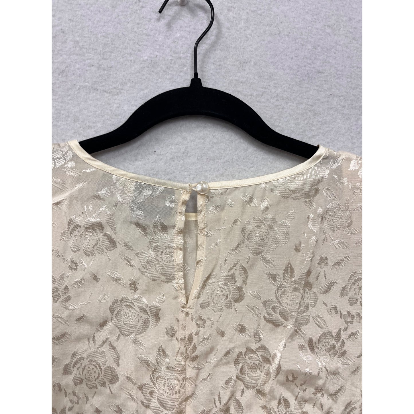 Vintage 80s Red Hot Floral Jacquard Cream Blouse Womens M #8016