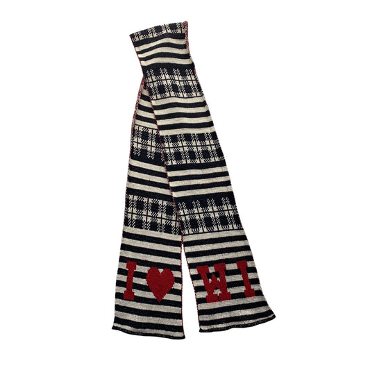I Love WI Striped Knit Scarf 64" By Green 3 #7057