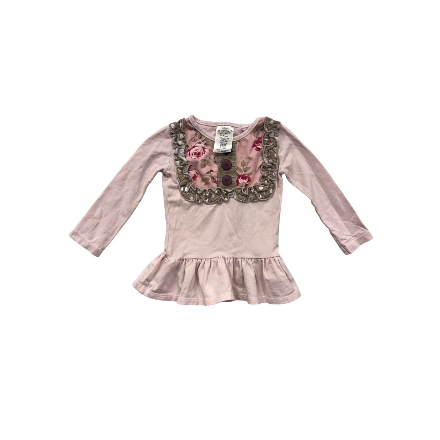 Persnickety Baby Ruffled Peplum Long-Sleeve Top With Floral Detail & Buttons #8601