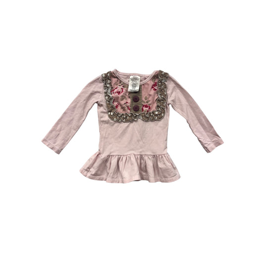 Persnickety Baby Ruffled Peplum Long-Sleeve Top With Floral Detail & Buttons #8601