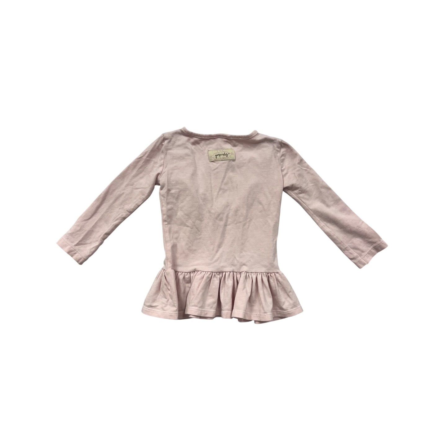 Persnickety Baby Ruffled Peplum Long-Sleeve Top With Floral Detail & Buttons #8601