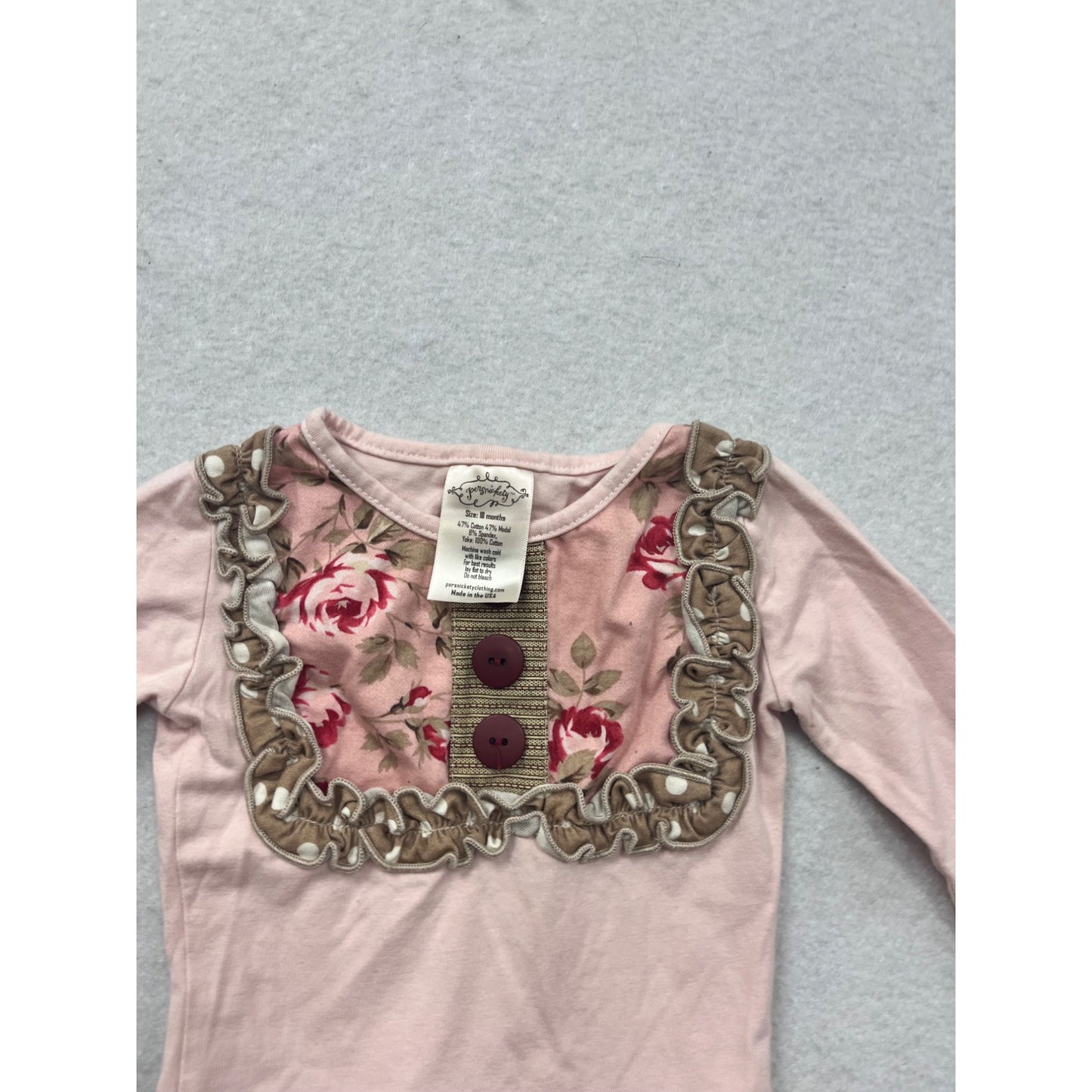 Persnickety Baby Ruffled Peplum Long-Sleeve Top With Floral Detail & Buttons #8601