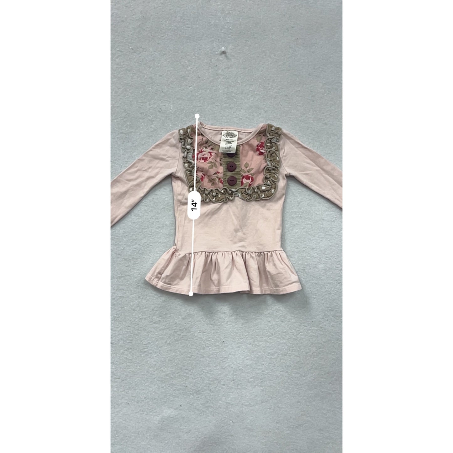 Persnickety Baby Ruffled Peplum Long-Sleeve Top With Floral Detail & Buttons #8601