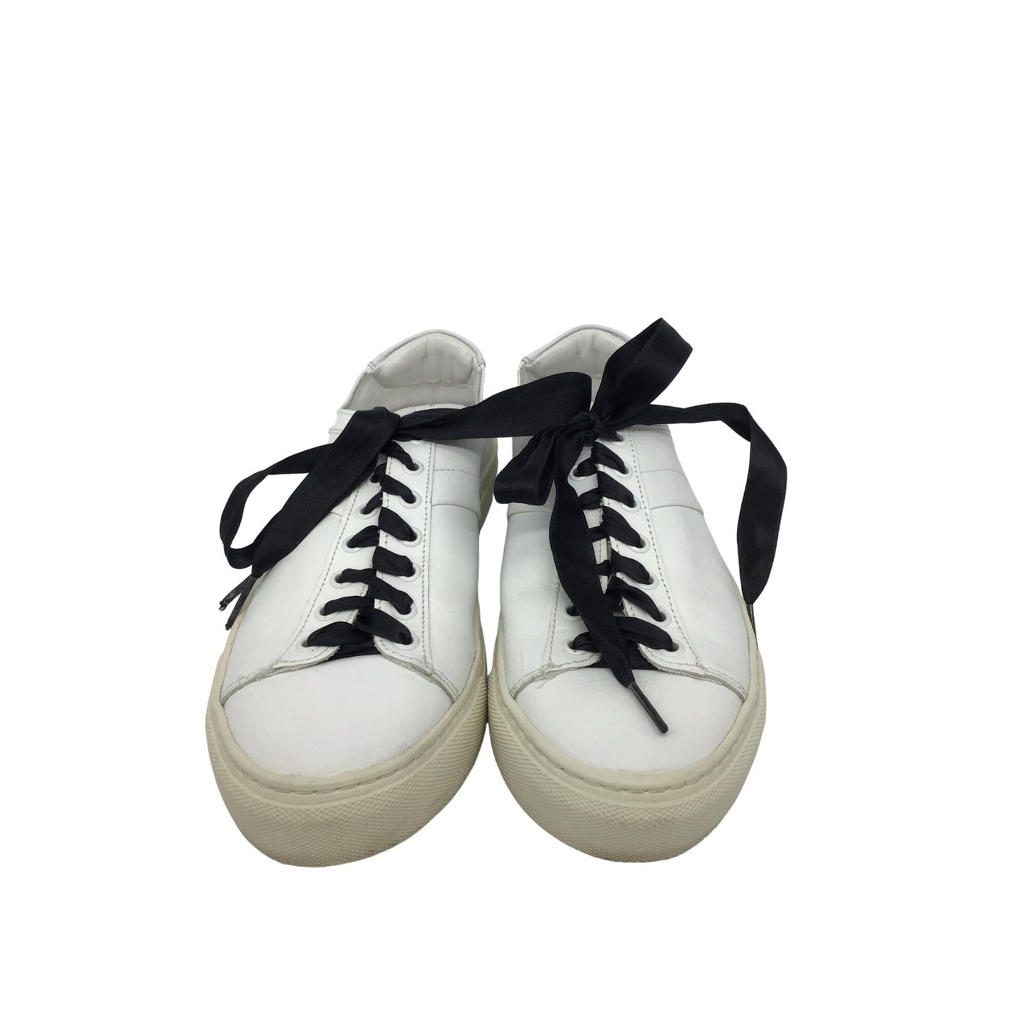 Massimo Dutti White Leather Sneakers With Black Satin Laces Size 40 #202