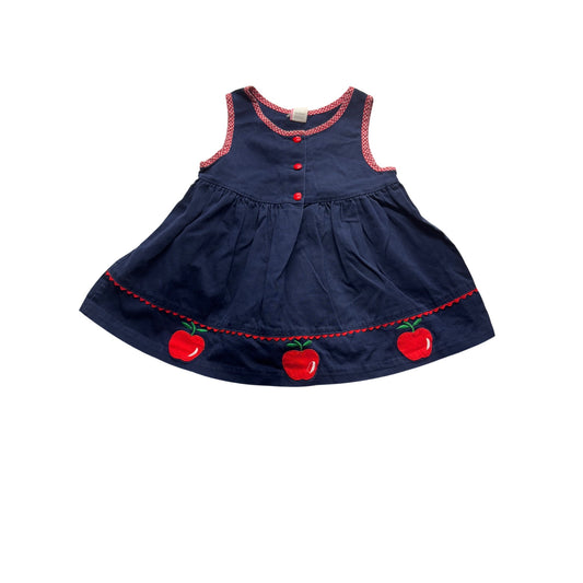 Vintage Toddler Apple Themed Navy Dress 24 Mos #7828