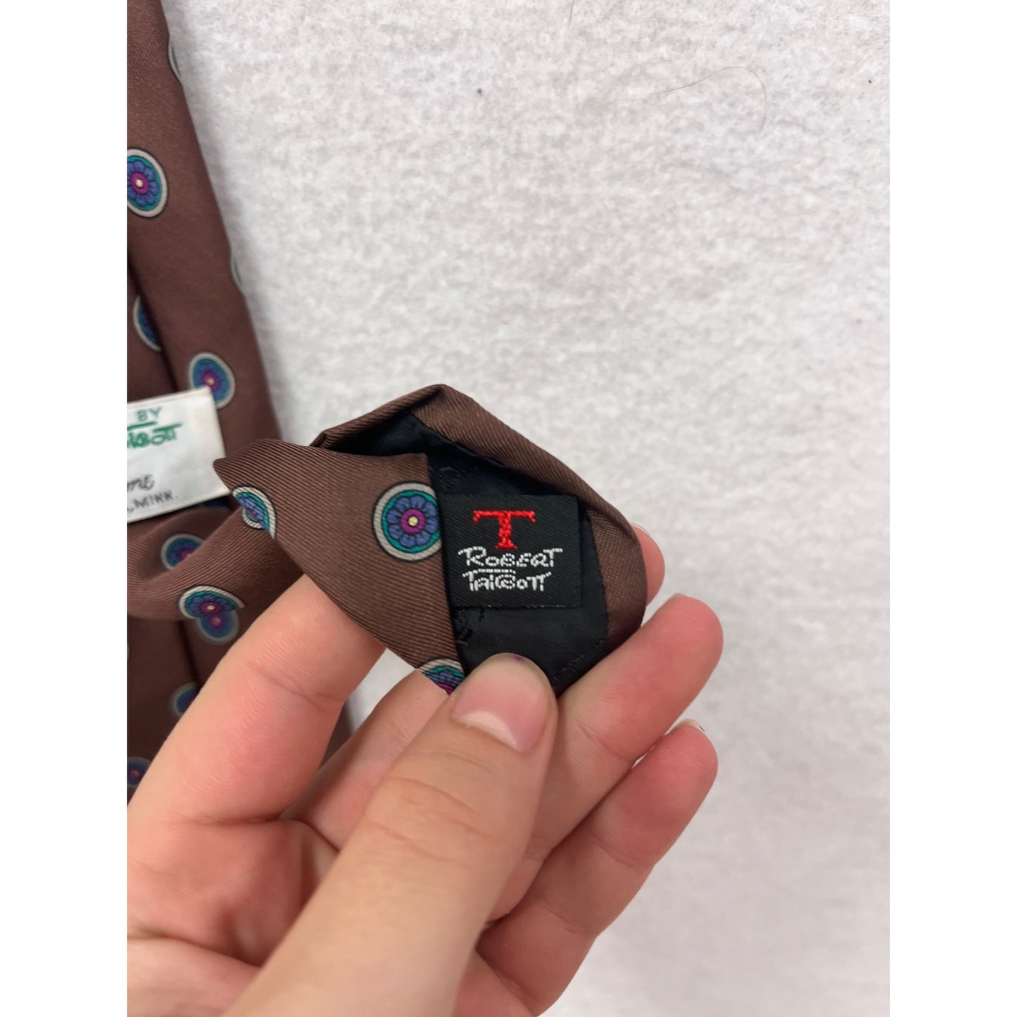 Robert Talbott Brown Silk Tie With Blue & Pink Circular Pattern Hand Sewn In Italy #8661