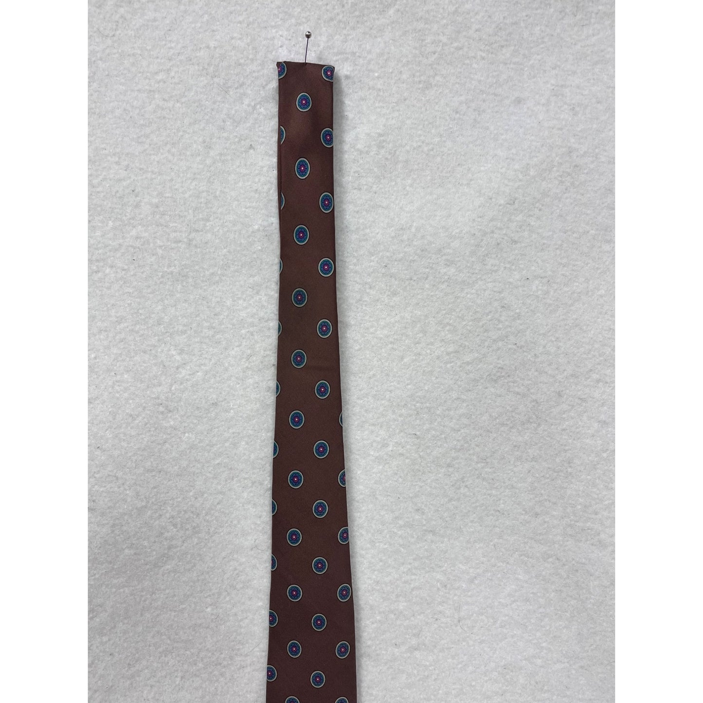 Robert Talbott Brown Silk Tie With Blue & Pink Circular Pattern Hand Sewn In Italy #8661