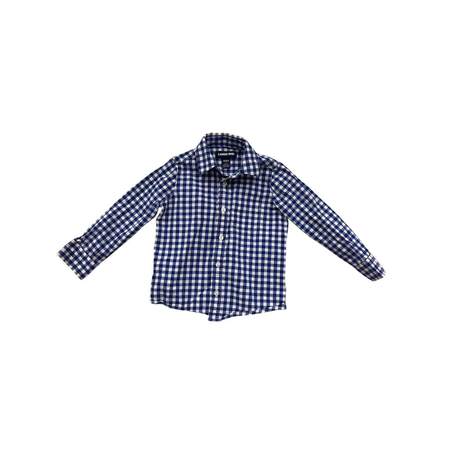 Blue & White Gingham Button-Up Shirt Lands End XXS 2-3T #8687