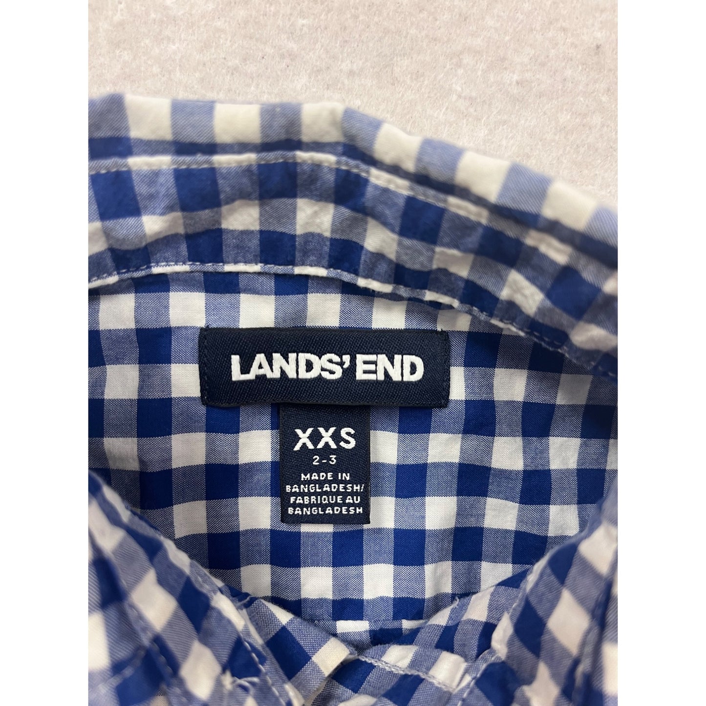 Blue & White Gingham Button-Up Shirt Lands End XXS 2-3T #8687