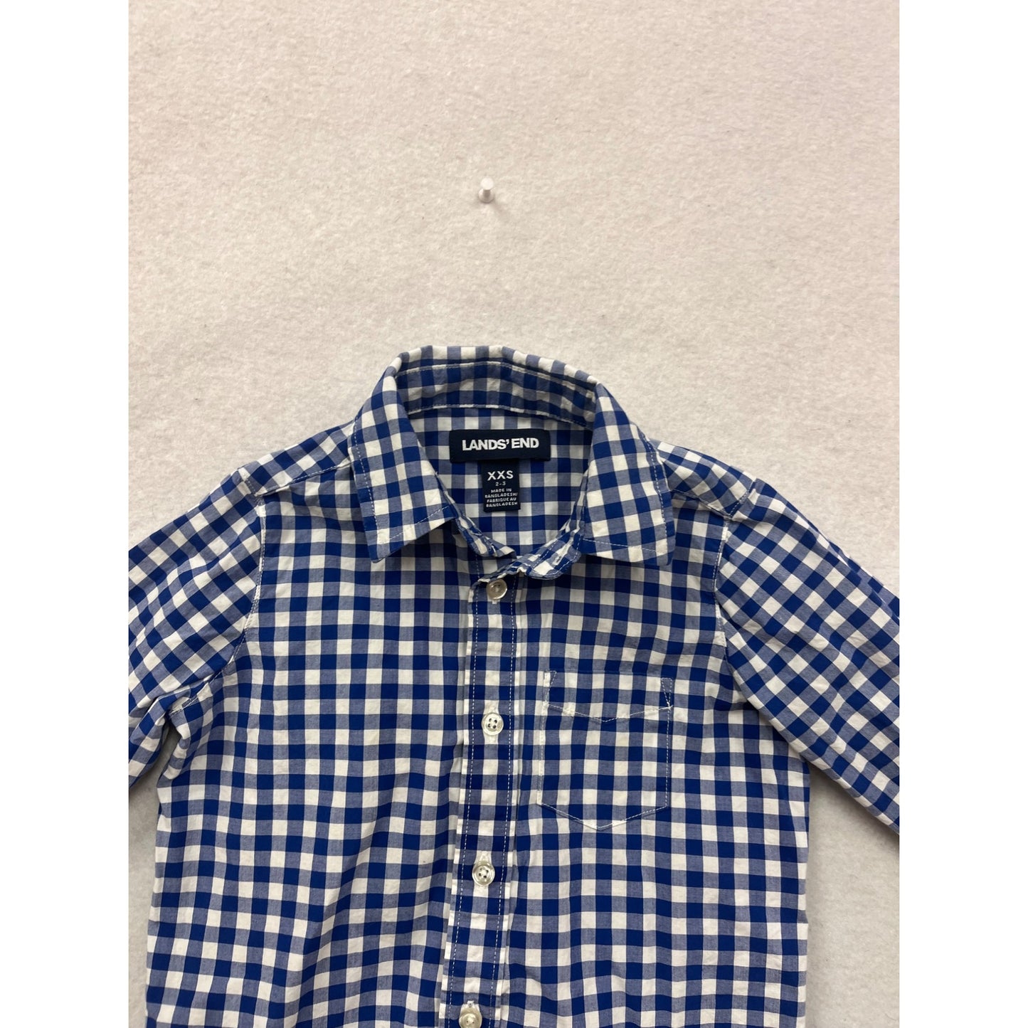 Blue & White Gingham Button-Up Shirt Lands End XXS 2-3T #8687