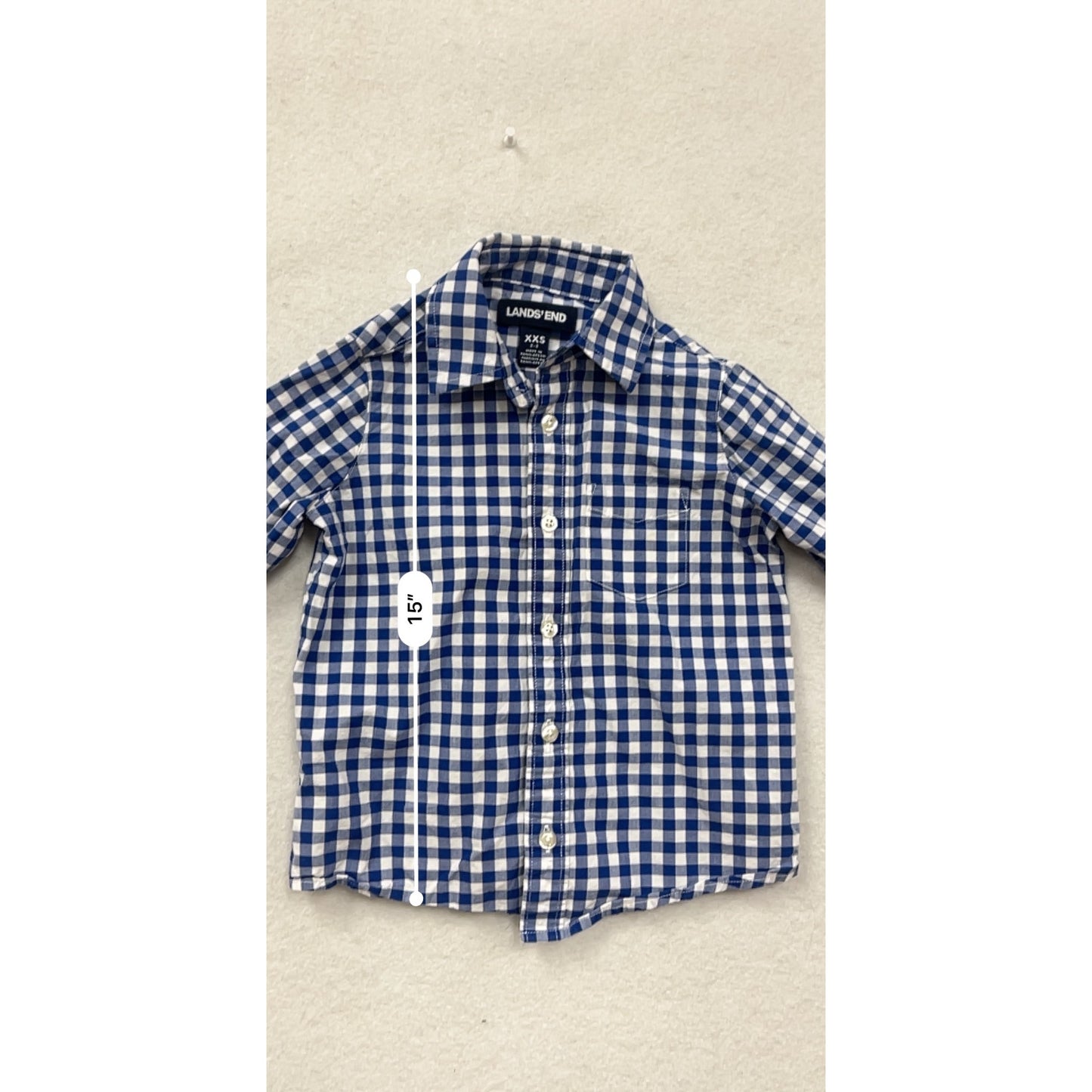 Blue & White Gingham Button-Up Shirt Lands End XXS 2-3T #8687