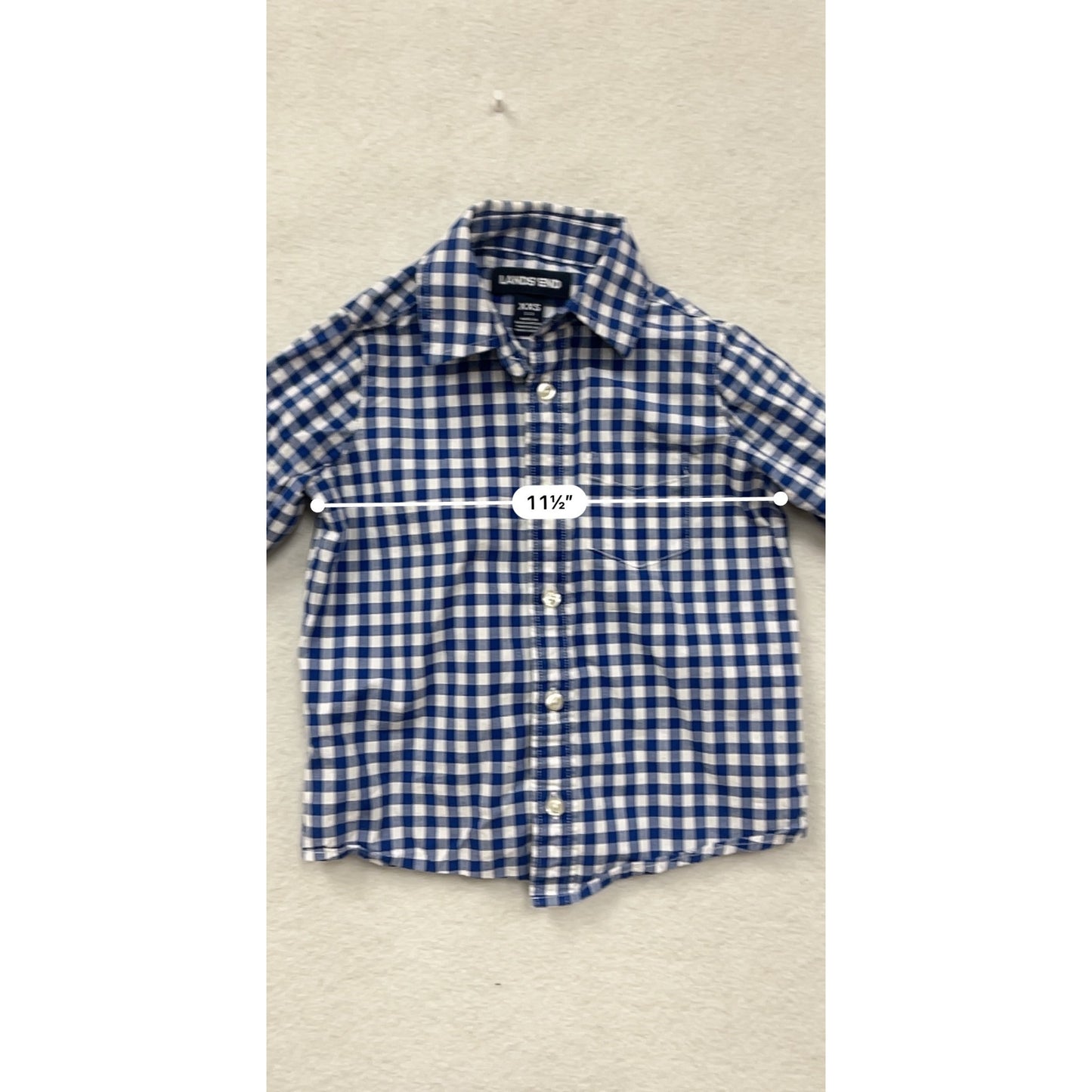 Blue & White Gingham Button-Up Shirt Lands End XXS 2-3T #8687