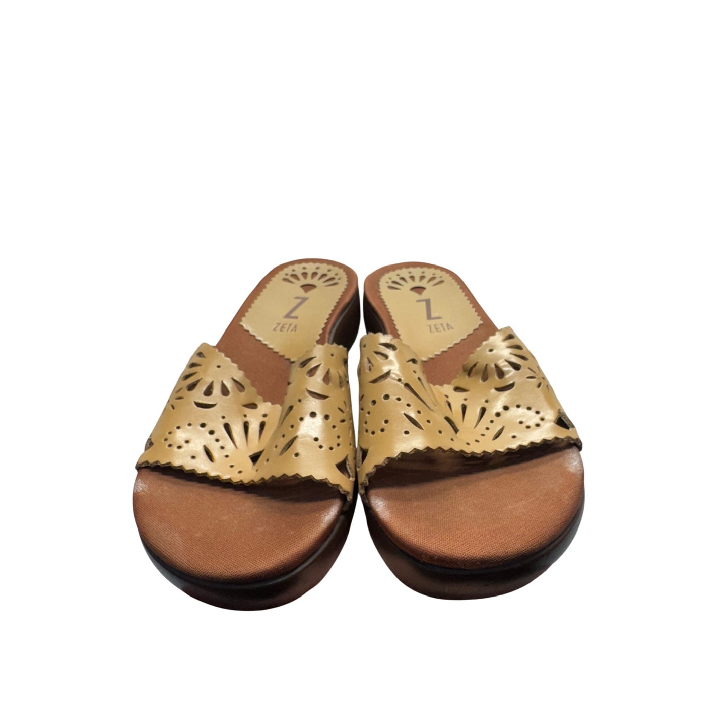 Womens Zeta Tan Cutout Leather Slide Sandals Size 6.5 9439