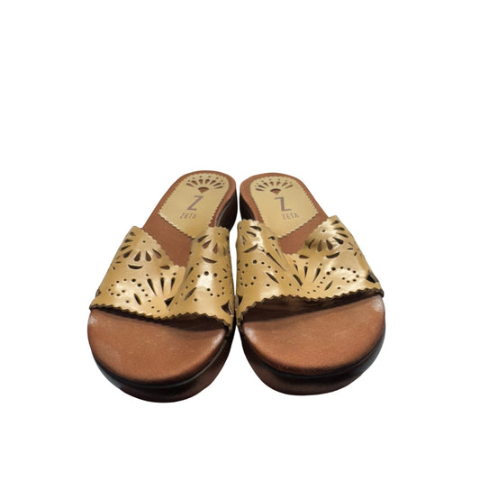 Womens Zeta Tan Cutout Leather Slide Sandals Size 6.5 9439