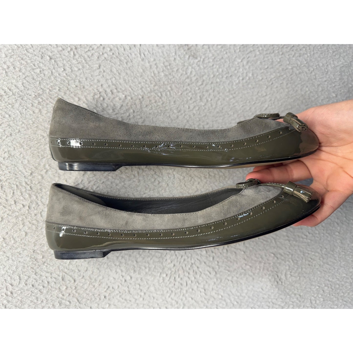 Cole Haan Gray & Olive Suede Patent Leather Ballet Flats Size 7B #9466